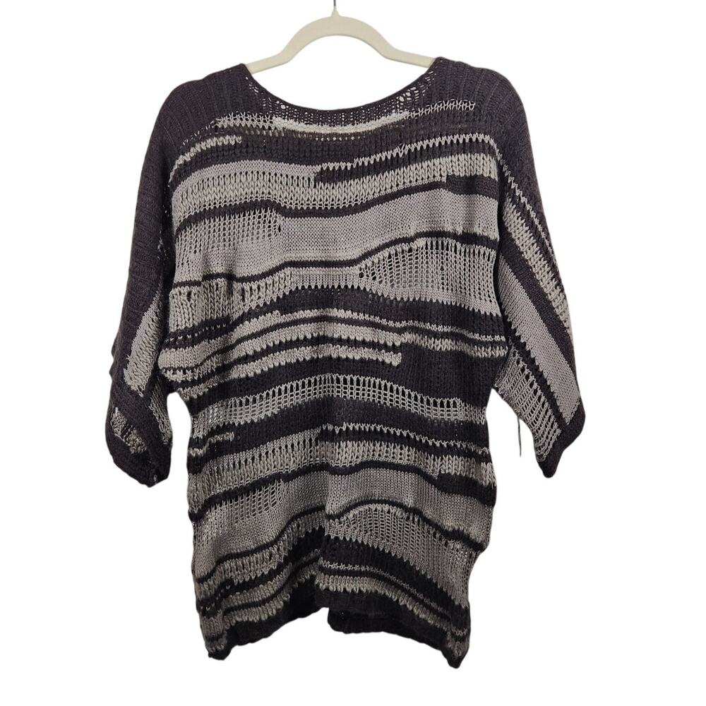 Vintage y2k Boho Knit Crochet Sweater Long Small Shirt Top Stripe Black Gray Emo